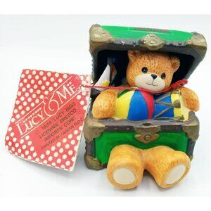 1985 Lucy and Me Bear Figurine Drummer in Toy Chest 3 Inch Enesco Taiwan Vintage